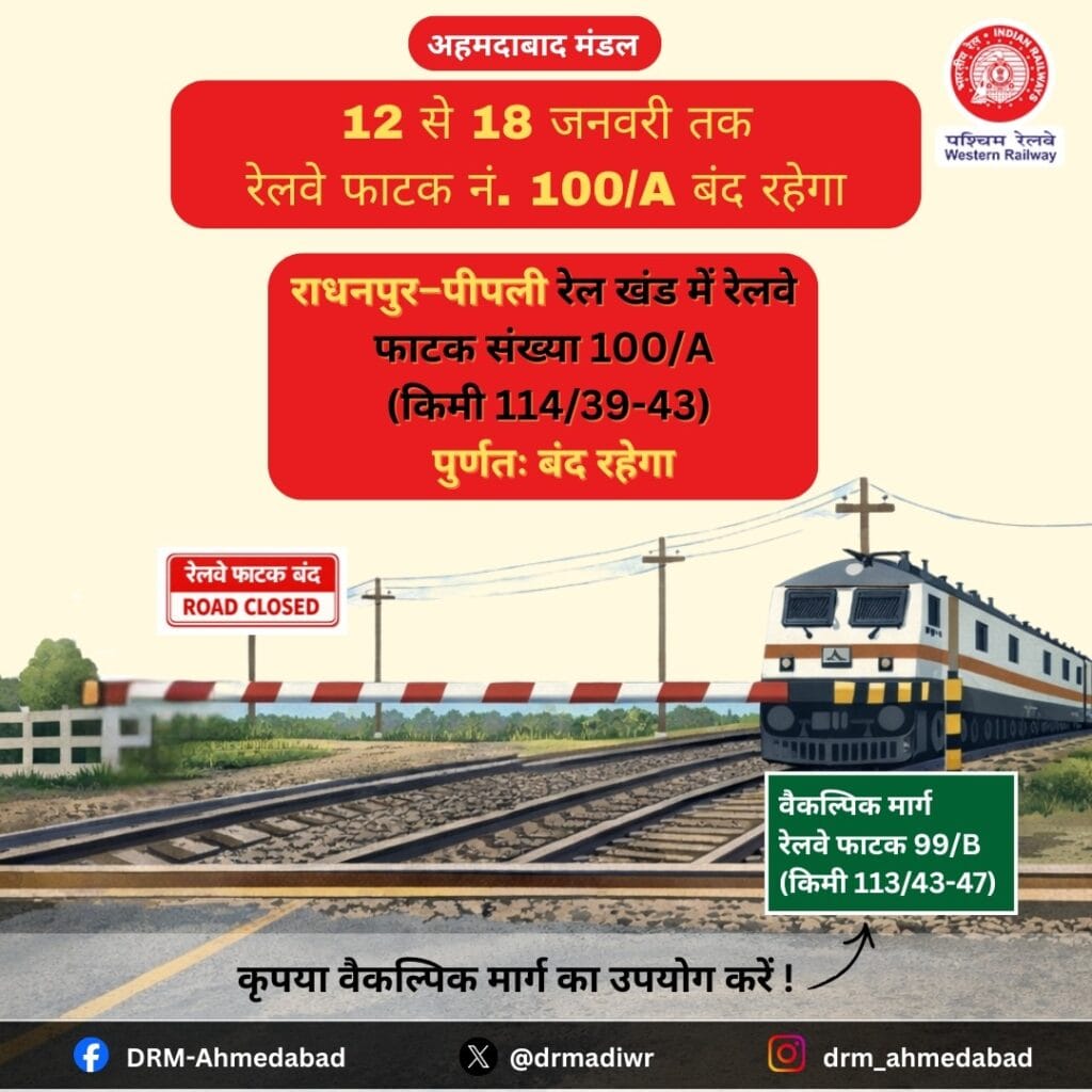 રાધનપુર રેલવે ફાટક બંધ – પીપળી સેક્શન ટ્રેક નવીનીકરણ