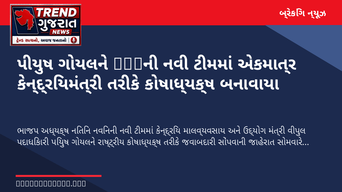 પીયુષ ગોયલને BJPની નવી ટીમમાં એકમાત્ર કેન્દ્રિયમંત્રી તરીકે કોષાધ્યક્ષ બનાવાયા