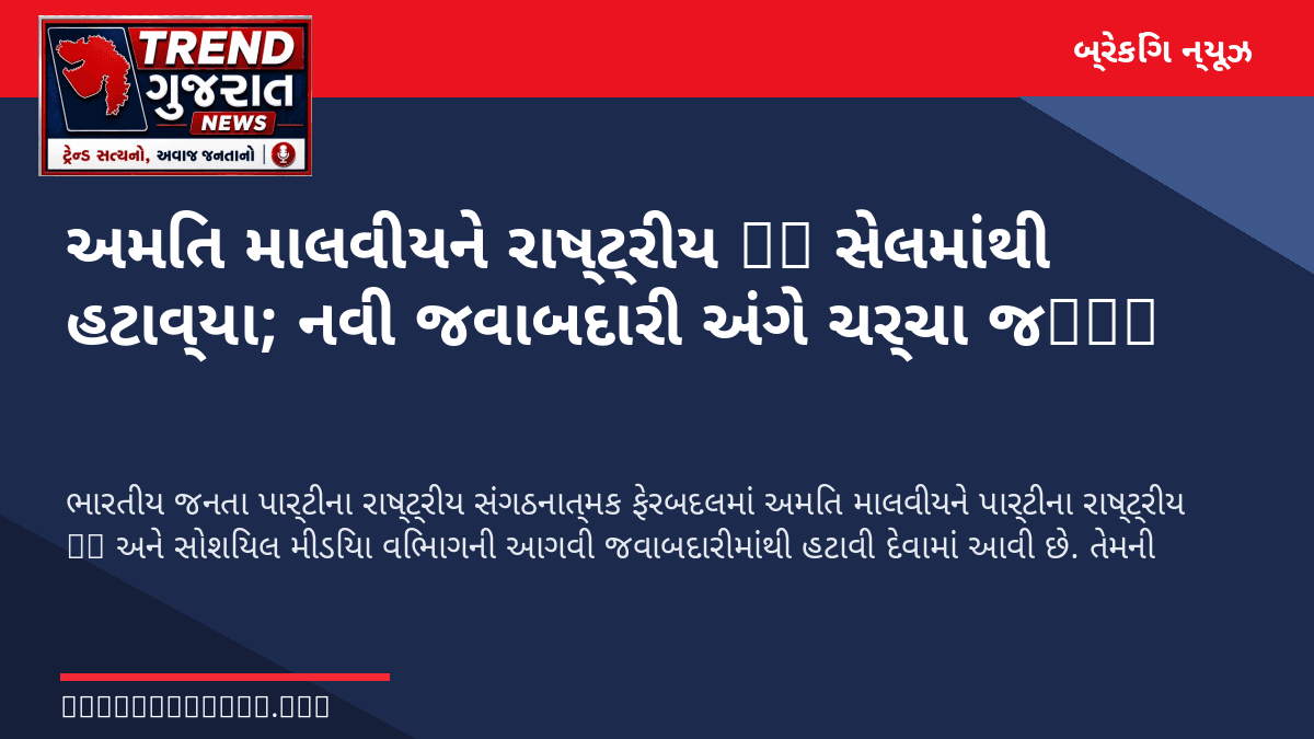 અમિત માલવીયને રાષ્ટ્રીય IT સેલમાંથી હટાવ્યા; નવી જવાબદારી અંગે ચર્ચા જারি
