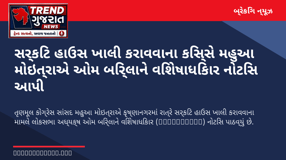 સર્કિટ હાઉસ ખાલી કરાવવાના કિસ્સે મહુઆ મોઇત્રાએ ઓમ બિર્લાને વિશેષાધિકાર નોટિસ આપી