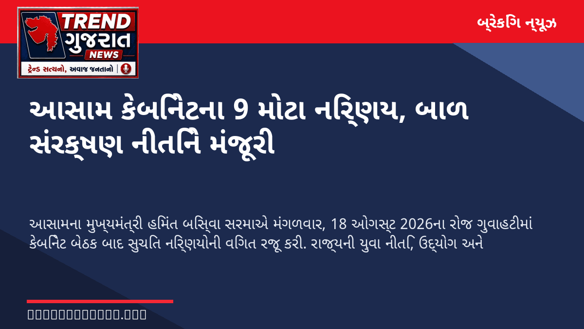 આસામ કેબિનેટના 9 મોટા નિર્ણય, બાળ સંરક્ષણ નીતિને મંજૂરી