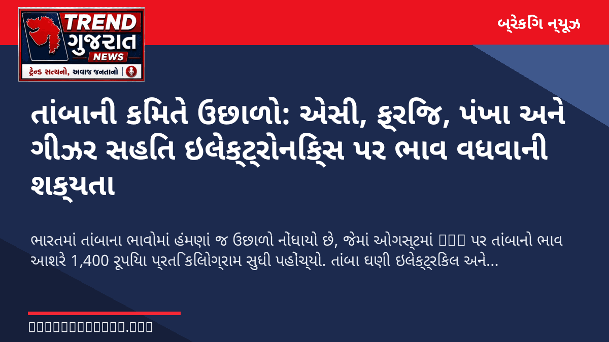 તાંબાની કિંમતે ઉછાળો: એસી, ફ્રિજ, પંખા અને ગીઝર સહિત ઇલેક્ટ્રોનિક્સ પર ભાવ વધવાની શક્યતા